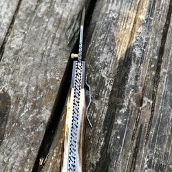 custom handmade damascus steel pocket knife folding blade / hunting / camping