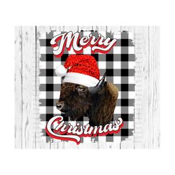 Merry Christmas  Png, Sublimate Download, buffalo, bison, Santa hat, country, black white plaid, sublimation, dtg
