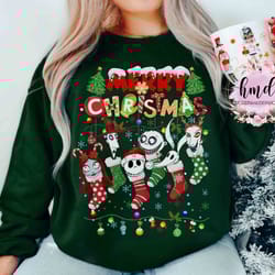 nightmare before christmas characters merry xmas socks light shirt, jack and sally oogie boogie, disney disneyland hol