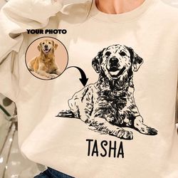 personalized pet portrait sketch t-shirt, custom dog cat pet photo and name graphic tee, unisex t-shirt birthday gift ad