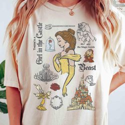 retro beauty and the beast characters sketched shirt, disney belle princess tee, wdw magic kingdom disneyland family vac