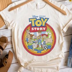 retro disney pixar toy story vintage circle portrait logo shirt, unisex t-shirt family birthday gift adult kid toddler