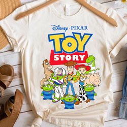retro disney pixar toy story vintage group portrait logo shirt, magic kingdom trip unisex t-shirt family birthday gift a