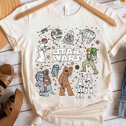star wars characters group shot constellation doodles shirt, galaxys edge holiday unisex t-shirt family birthday gift ad