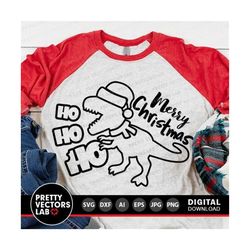 christmas dinosaur svg, merry christmas svg, santa dino outline svg dxf eps png, holiday t-rex cut files, funny kids svg