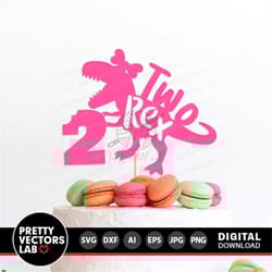 two rex svg, cake topper svg, girls svg, t-rex 2nd birthday cut files, dinosaur party svg dxf eps png, kids decor clipar