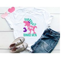 three rex svg birthday girl shirt design cut file for cricut, silhouette, vinyl cutting, iron on- t-rex cute dinosaur sv