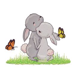 cute hares machine embroidery design, 3 sizes, instant download