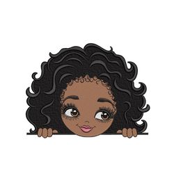 peekaboo girl embroidery design, black african american kids embroidery file, 3 sizes, instant download