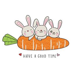 easter bunnies with arrot embroidery design, 4 sizes, instant download