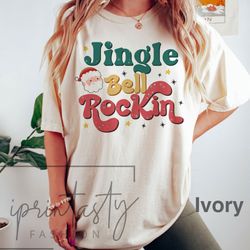 jingle bells rockin santa t-shirt, jingle bell t-shirt, retro christmas t-shirt, holiday apparel iprintasty christmas