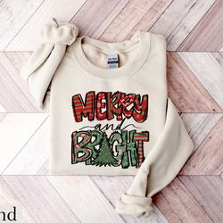 merry and bright christmas sweatshirt, holiday sweater, womens christmas shirt, christmas crewneck, new year shirt, merr