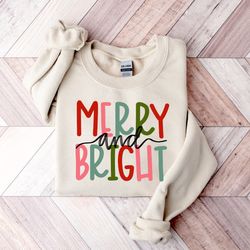 merry and bright sweatshirt, christmas sweatshirt, family christmas sweatshirt, christmas sweatshirts for women, merry c