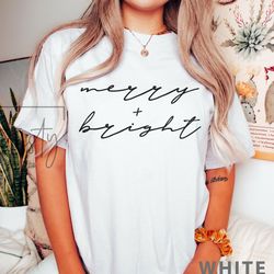 merry and bright t-shirt, vintage christmas t-shirt, iprintasty christmas, vintage santa t-shirt, minimal christmas t-sh