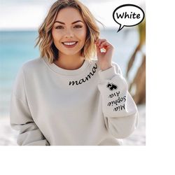 custom mama sweatshirt with kid name on sleeve, personalized mom sweatshirt, mama sleeve printed hoodie, christmas gift