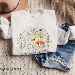 wildflower sweatshirt png, cottagecore clothing, botanical sweatshirt png, pressed flowers sweatshirt png, cottagecore g