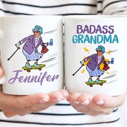 badass grandma mug, mothers day gift mug, skateboard grandma mug