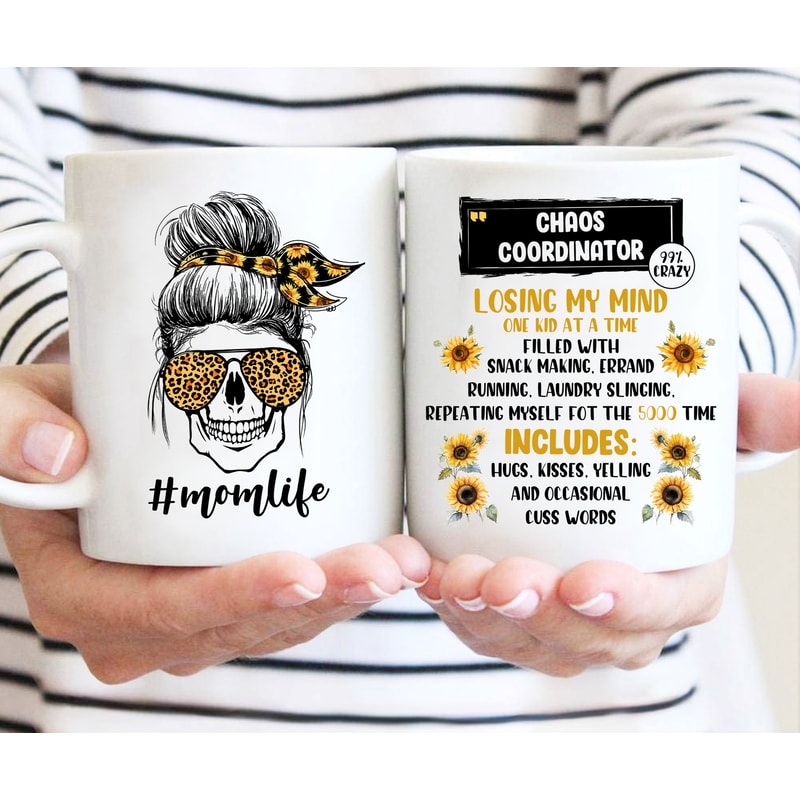 Chaos Coordinator Mug for Mom, Mom Life Gift Mug, Mother's Day Mug, Gift For Mama, Skull Mom With Sunflower Mug - 1.jpg
