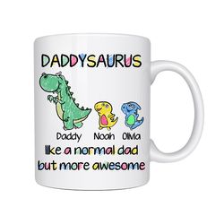 daddysaurus mug, daddy gift for dad fathers day gifts from daughter son kids, personalized daddy cup