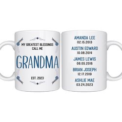 grandma mug with grandkids names,personalized grandma wildflowers mug,grandkids name mug