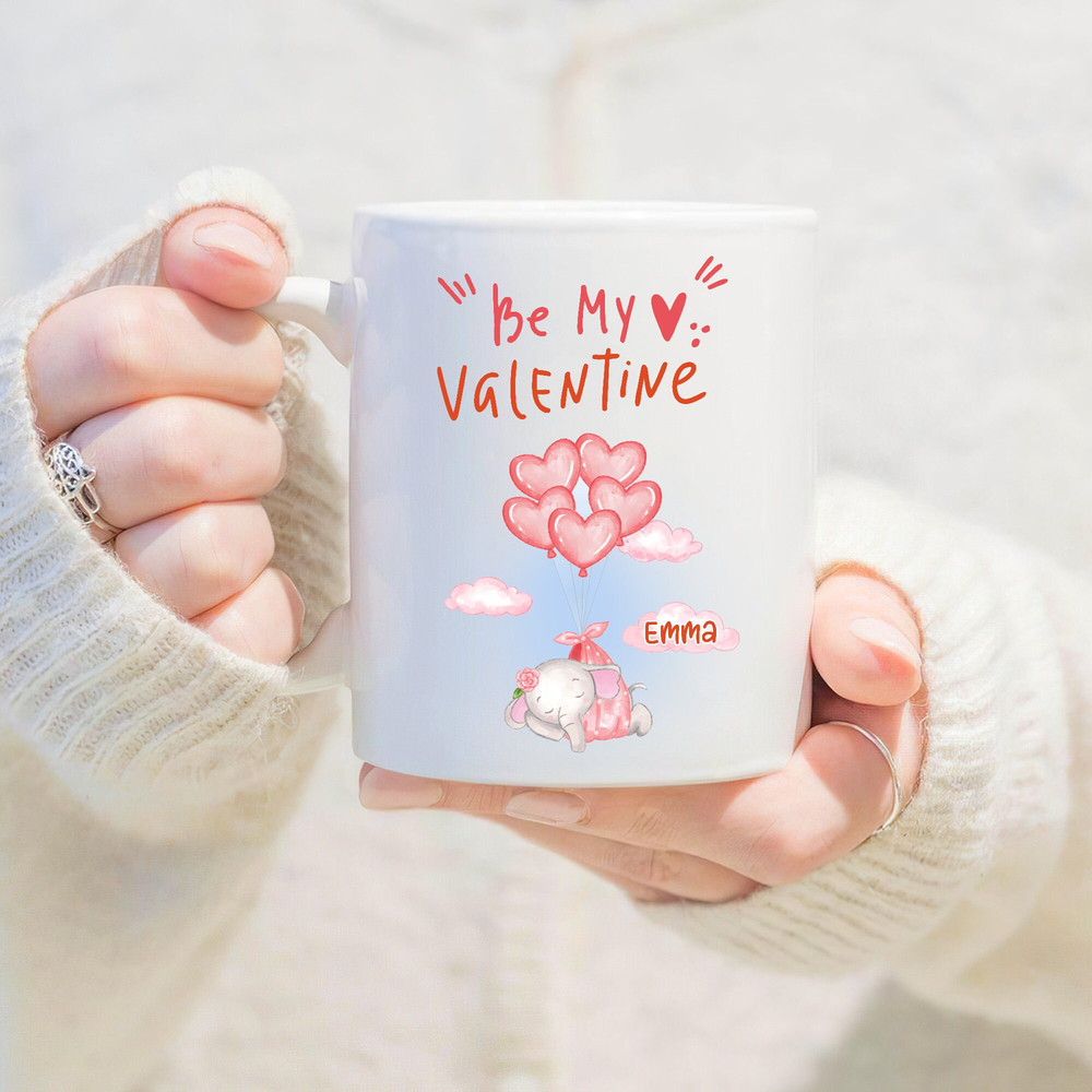 Personalized Be My Valentine Coffee Mug, Happy Valentine Mug, Gift For Valentine, Gift For Couple, Gift For Wife, Couple Elephant Cup - 1.jpg