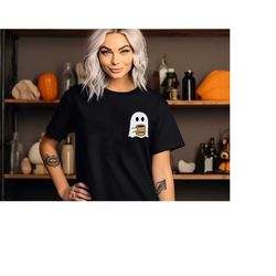 little ghost coffee shirt, pocket size halloween tee, funny halloween coffee shirt, ghost coffee lover shirt, cute ghost