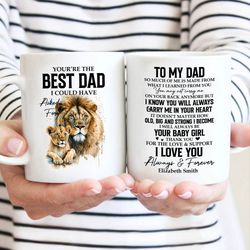 personalized name gift mug, dad gifts mug from daughter, lion lover mug for dad