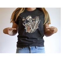 floral skeleton shirt, flower skeleton t-shirt, gobblincore graphic tee, vintage skeleton halloween shirt, witchy botani
