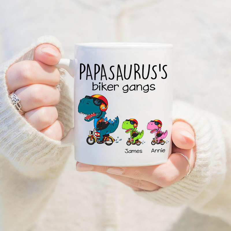 Personalized Papasaurus Biker Gangs Mug, New Dad Cup, Future Dad Mug, Dad Announcement Mug, Daddy Saurus Gift, Dinosaur Lover Cup - 1.jpg