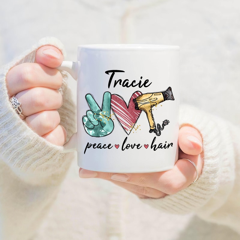 Personalized Peace Lover Hair Stylist Mug, Hair Stylist Mug, Cosmetology Gift, Funny Hair Stylist Mug, Beautician Cup, Hair Dresser Gift - 1.jpg