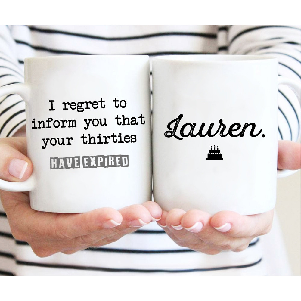 Personalized Regret To Inform You That Your Thirties Have Expired Mug, 40 Years Old Gift, Custom Birthday Gift, 40th Birthday Gift - 1.jpg