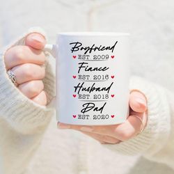 personalized year pregnancy announcement mug, custom memory mug for men, fathers day gift mug