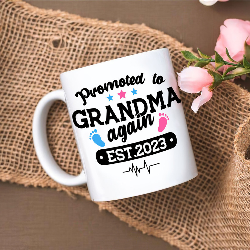 Promoted To Grandma Again Est 2023 Mug, New Grandma Gift Mug, Pregnancy Announcement Gift Mug, Pregnancy Reveal Mugs - 1.jpg