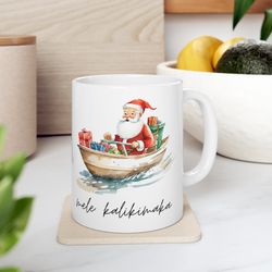 mele kalikimaka, hawaii christmas mug, beach santa