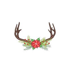 floral deer antlers machine embroidery design, christmas  deer embroidery design,  3 sizes, instant download