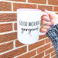 good morning gorgeous, him and her mugs, marriage, coffee mug, microwave sa