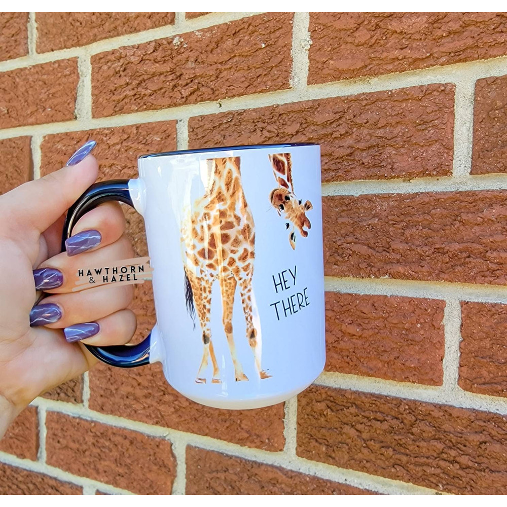 Hey there, giraffee mug, tea mug, Coffee mug, ceramic mug, large mug, girafee watercolor - 1.jpg