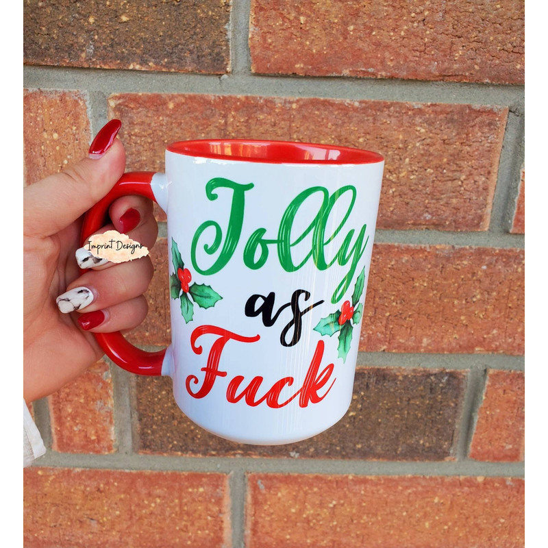 Jolly as fuck, festive, Christmas gag gift, gift for him, Christmas mug, stocking stuffer, Tea mug, Coffee mug, Dishwasher Safe mug - 1.jpg