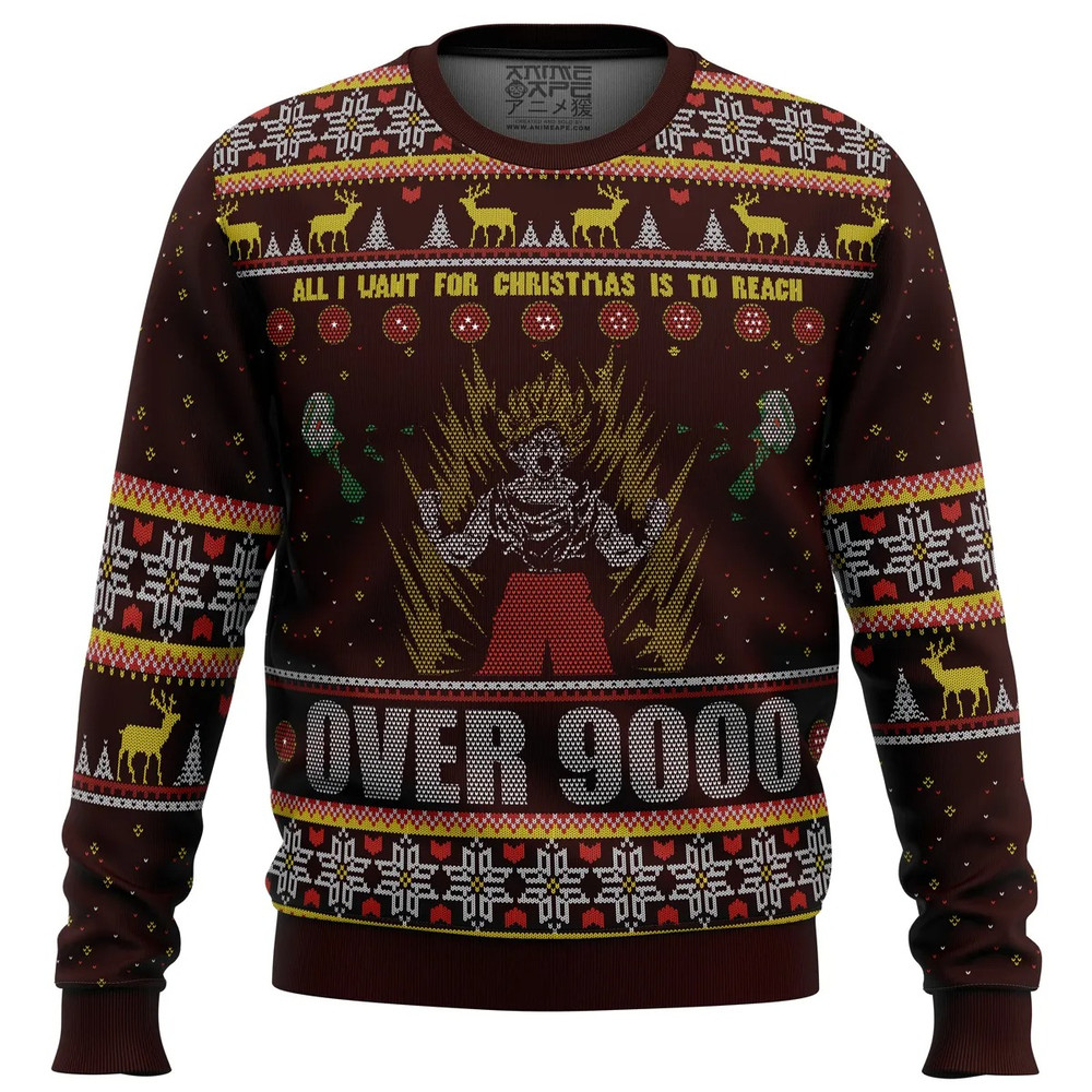 DBZ Goku Over 9000 Dragon Ball Z All Over Print Hoodie 3D Zip Hoodie 3D Ugly Christmas Sweater 3D Fleece Hoodie