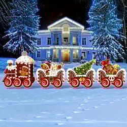 4pcs/set christmas gift train garden stake, plastic yard sign with stake for garden decor, christmas decor, outdoor