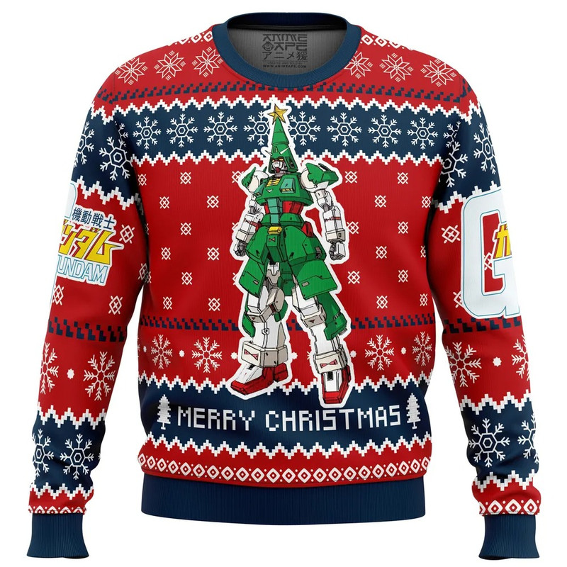 Xmas Tree Gundam All Over Print Hoodie 3D Zip Hoodie 3D Ugly Christmas Sweater 3D Fleece Hoodie