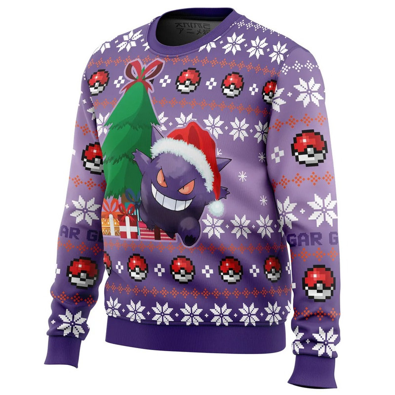 Christmas Gengar Pokemon All Over Print Hoodie 3D Zip Hoodie 3D Ugly Christmas Sweater 3D Fleece Hoodie