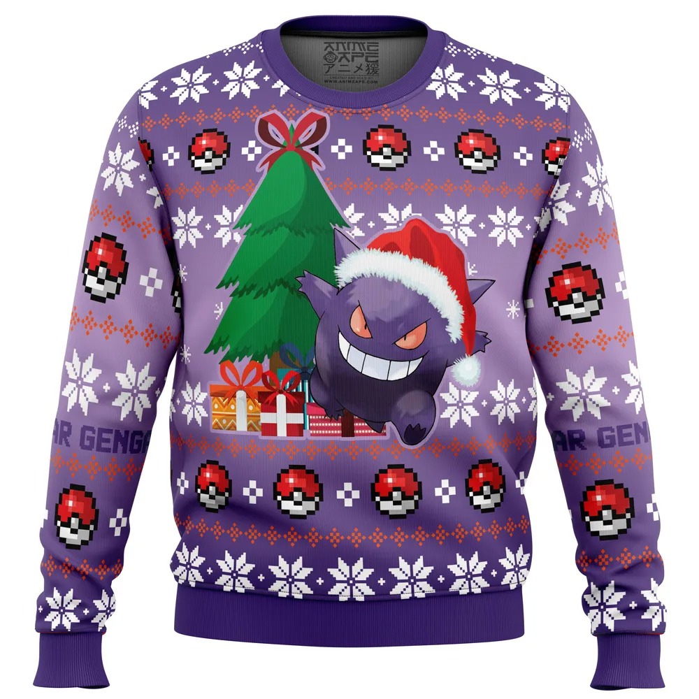 Christmas Gengar Pokemon All Over Print Hoodie 3D Zip Hoodie 3D Ugly Christmas Sweater 3D Fleece Hoodie