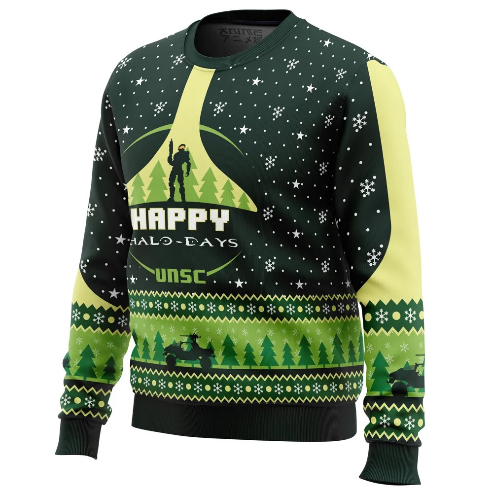 Happy Halo-days Halo All Over Print Hoodie 3D Zip Hoodie 3D Ugly Christmas Sweater 3D Fleece Hoodie