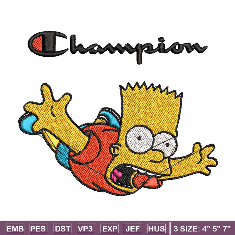 Bart Simpson Champion Embroidery design, Simpson Embroidery, cartoon design, Embroidery File, Instant download..jpg