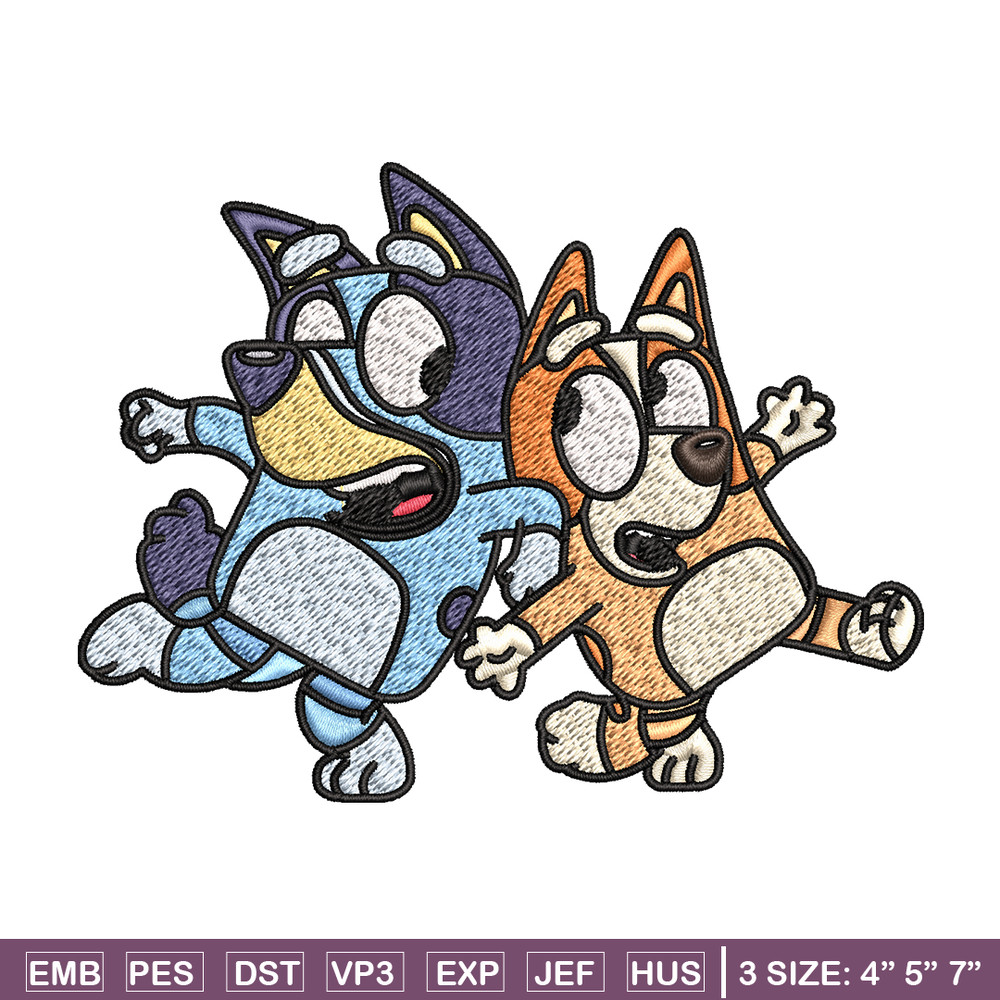 Bingo and Bluey Embroidery, Bluey Embroidery, Embroidery File, cartoon design, cartoon shirt, Digital download..jpg