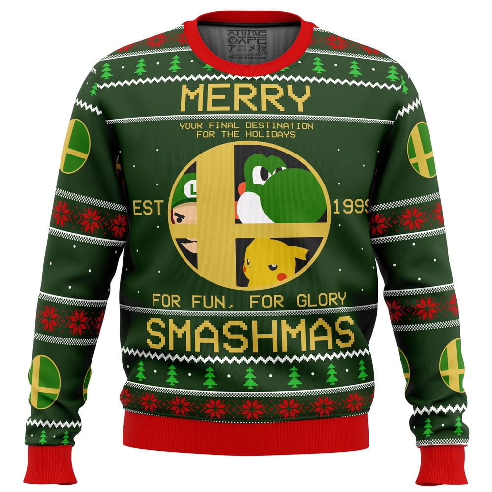 Super Smash Bros Merry Smashmas All Over Print Hoodie 3D Zip Hoodie 3D Ugly Christmas Sweater 3D Fleece Hoodie