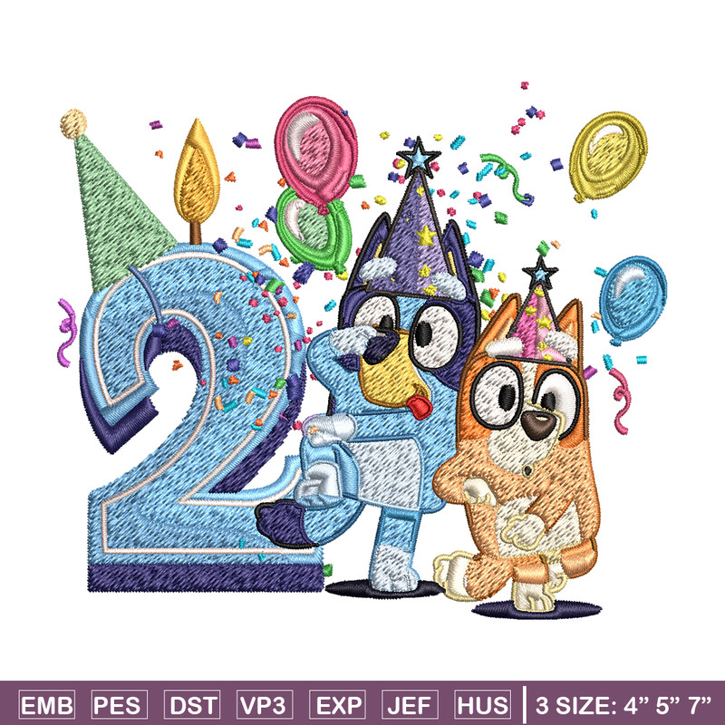 Bluey bingo 2nd birthday Embroidery, Bluey birthday Embroidery, Embroidery File, cartoon design, Digital download..jpg