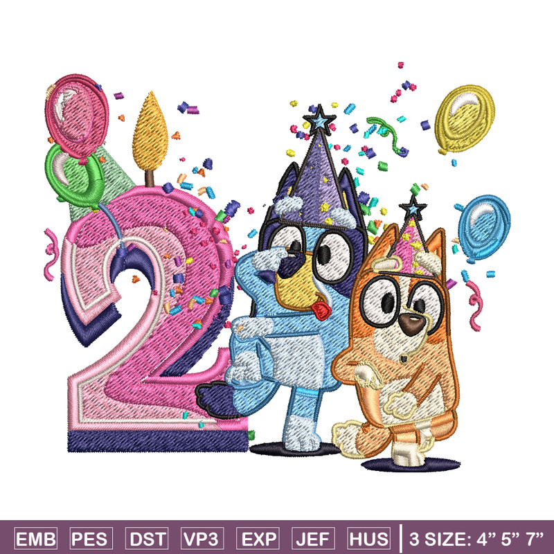 Bluey bingo 2nd birthday Embroidery, Bluey birthday Embroidery, Embroidery File, cartoon design, Instant download..jpg
