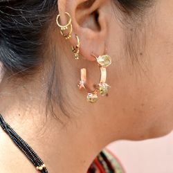 citrine earrings women, stone earring gold, peridot raw gemstone earrings, open hoop earrings stone raw crystal earrings